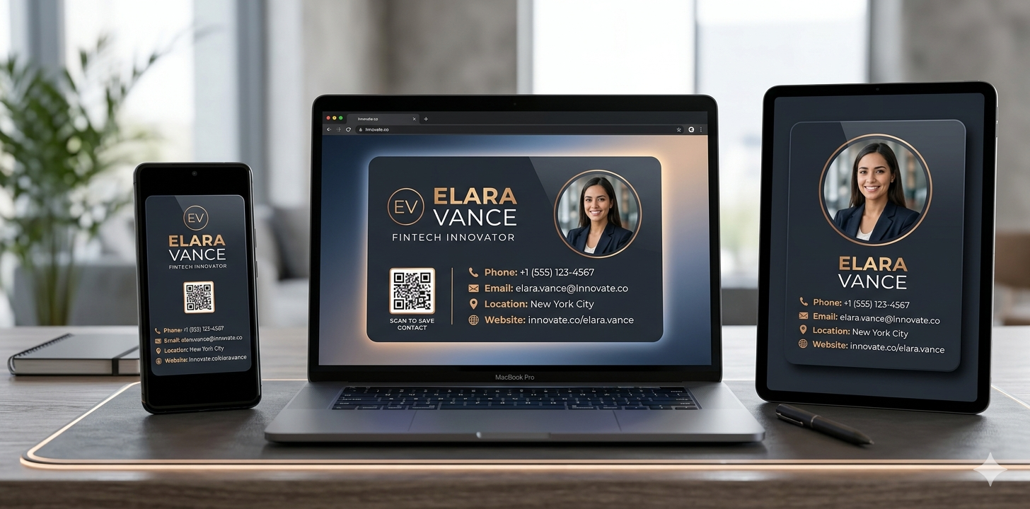 A sleek, modern "digital business card" that looks premium on all devices.