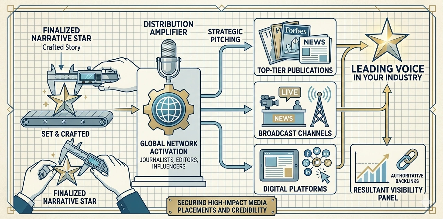 We strategically pitch your compelling narrative to top-tier publications, broadcast channels, and digital platforms.